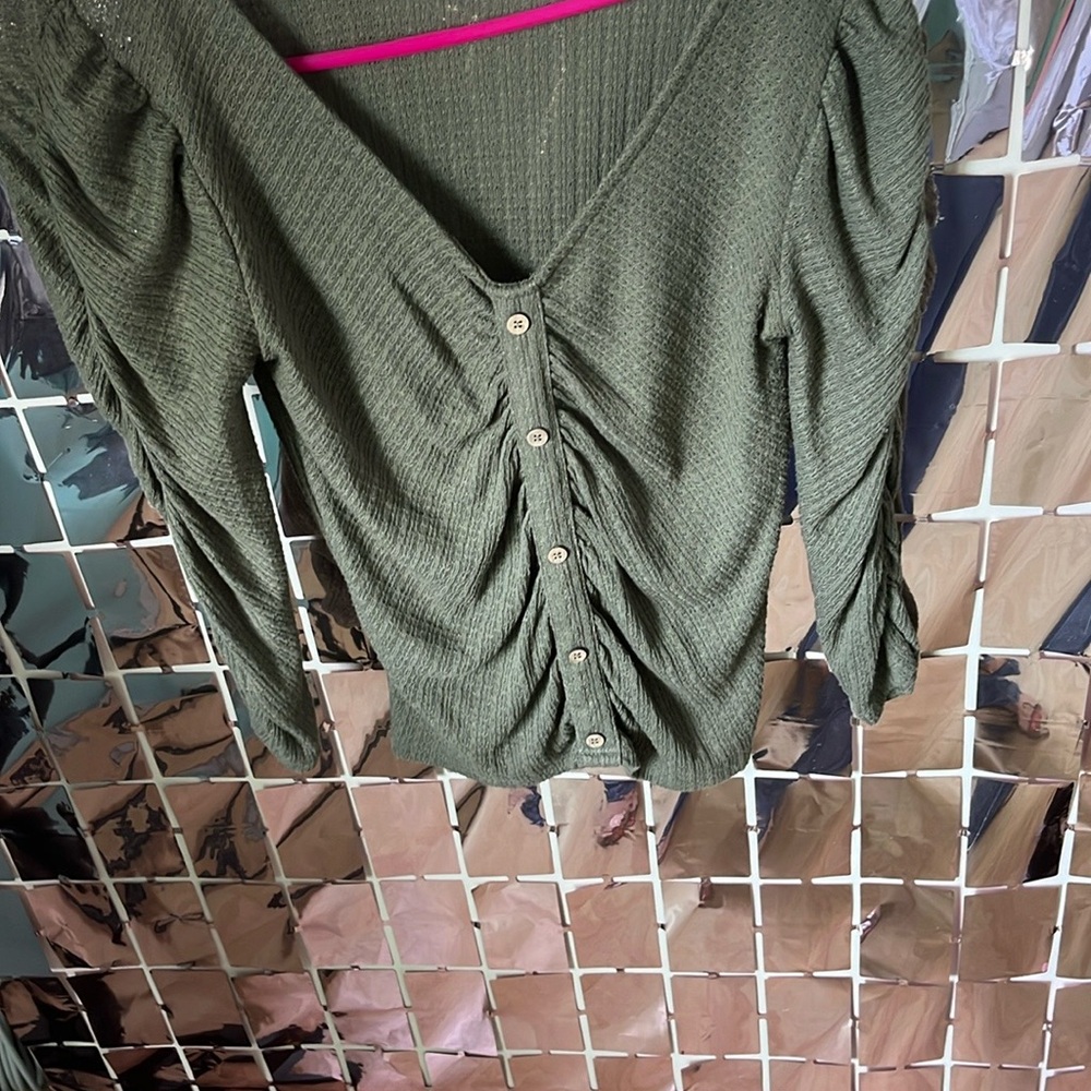 Olive Green Button-Up Women's Top Macys Size M